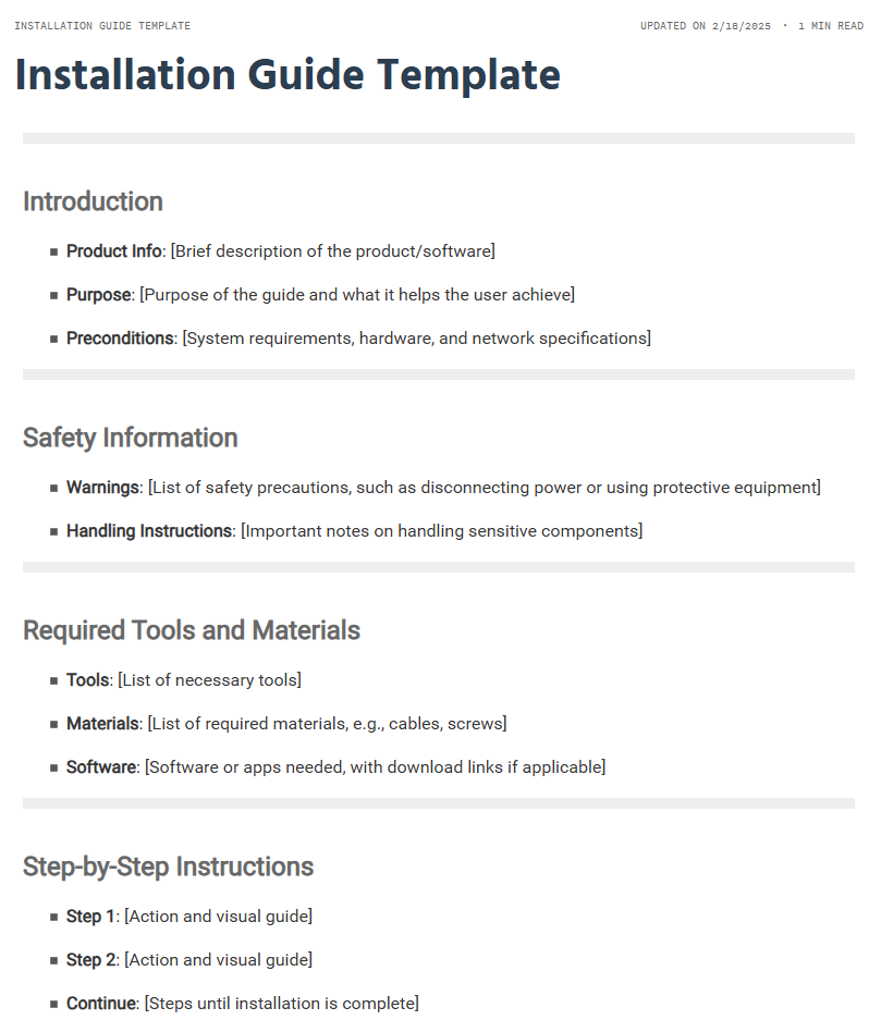 installation guide template