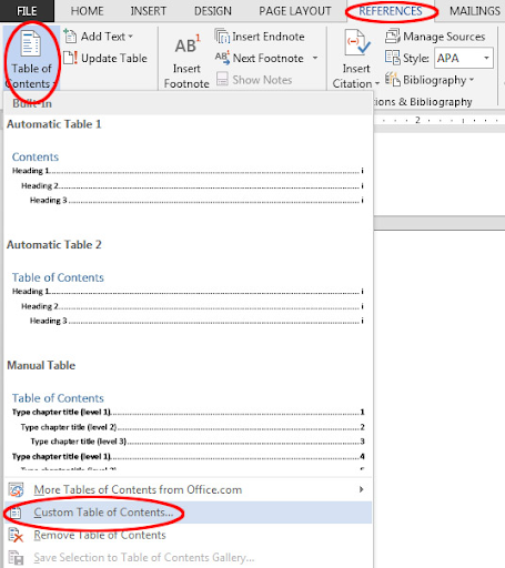 insert a toc in word